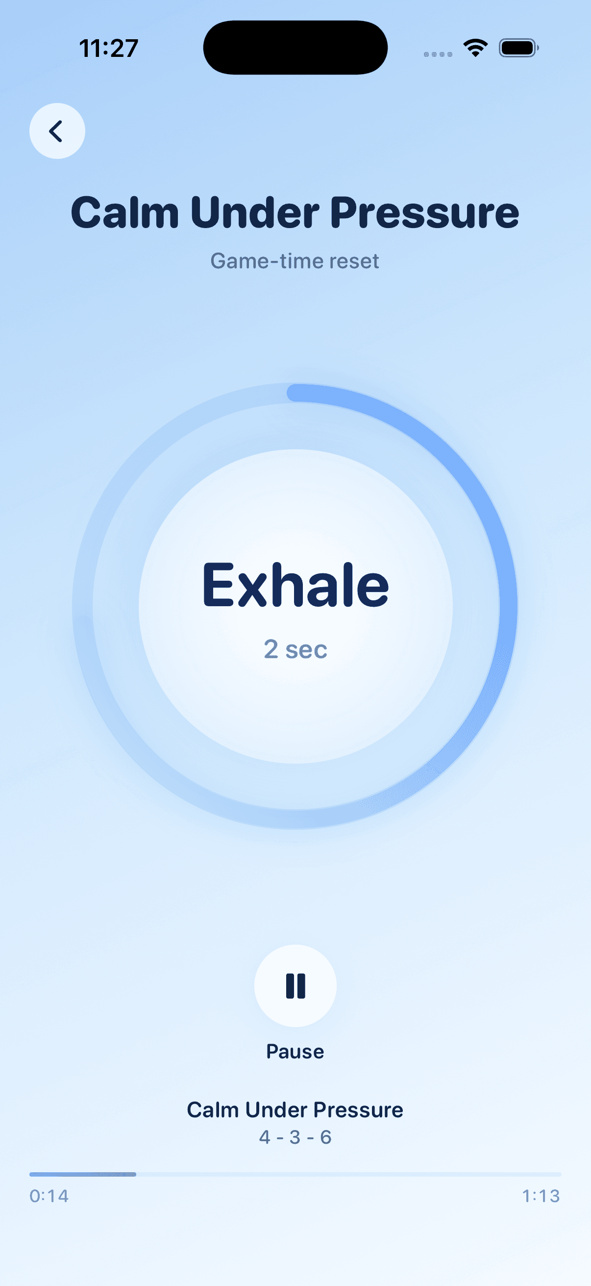 GameReady guided breathing exercise in an active session