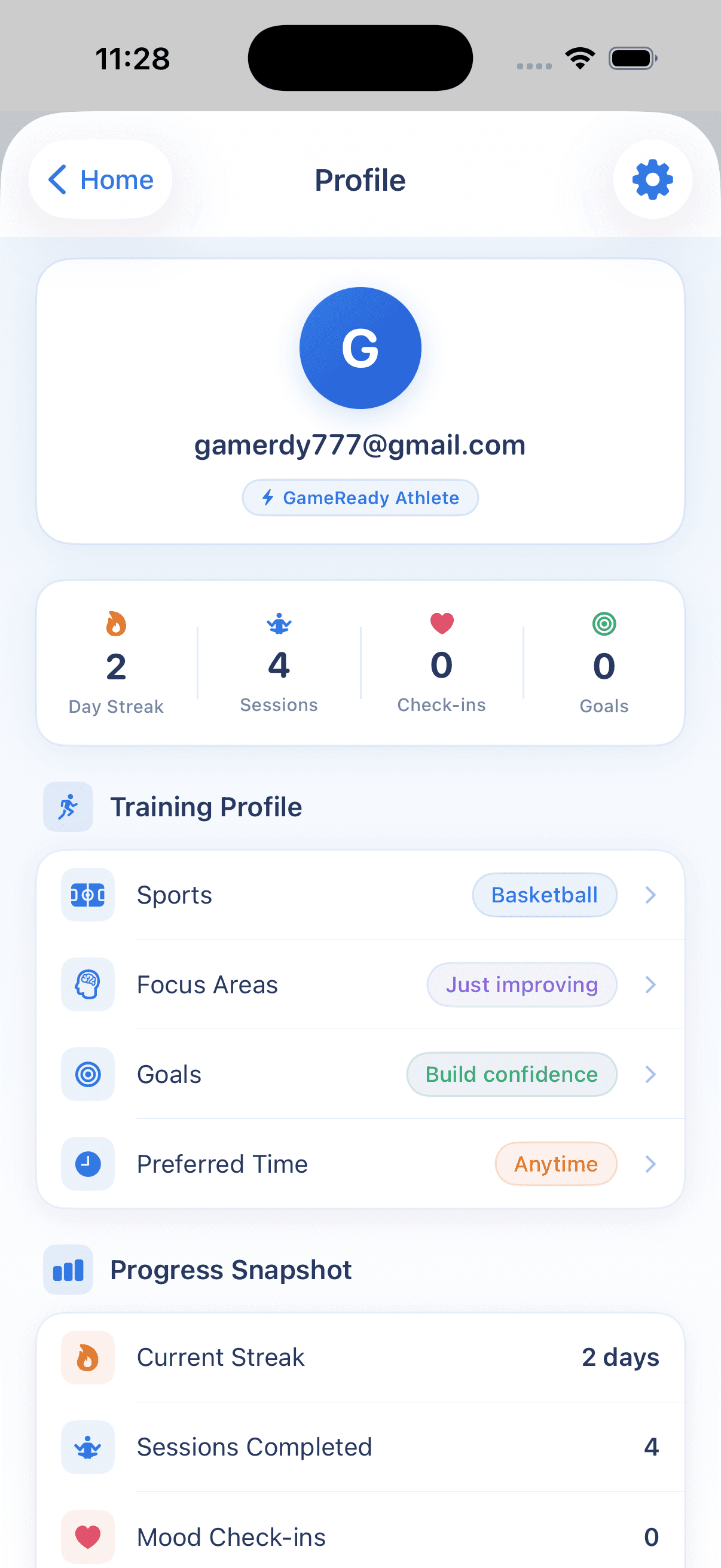 GameReady athlete profile used to personalize the daily plan